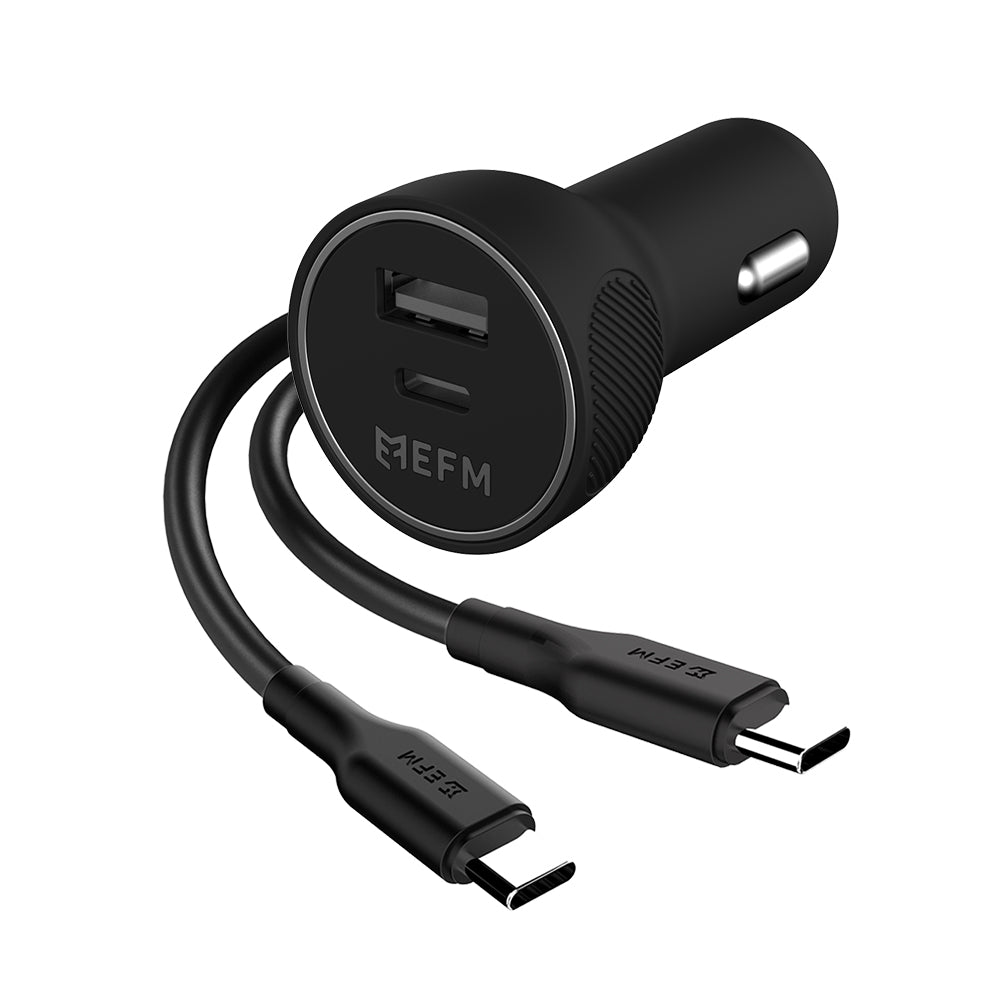EFM Dual Port Car Charger with USBC PD & USBA Ports 39W QC3.0 with