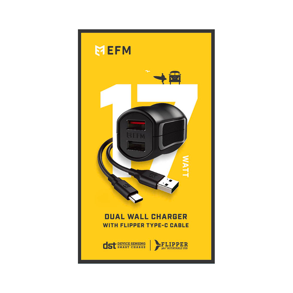 EFM Dual USB Rapid Wall Charger 3.4A - With Type C Cable - Kixup Repairs