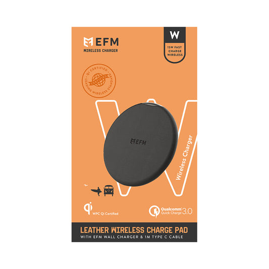 EFM Leather Wireless Charge Pad - 15W Qi WPC Certified with USB Wall Adapter - Kixup Repairs