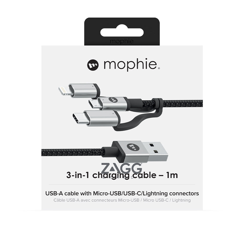 Mophie Tri-Tip Cable - 1M - Black - Kixup Repairs