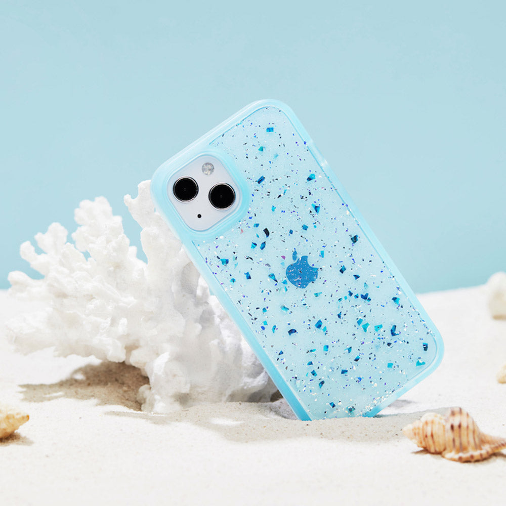 Pretty EFM Bio+ Pau Blue Phone Case For iPhone 13 Pro Max (6.7") in a beach setting