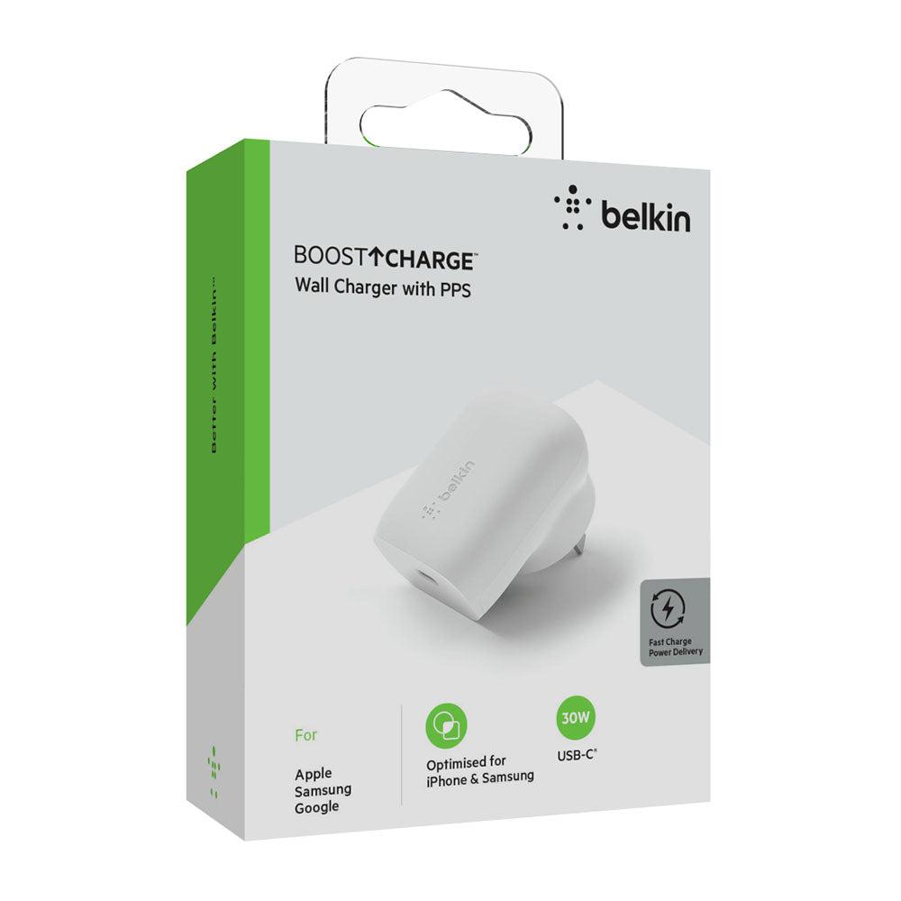 Belkin BoostUp 30W PPS Wall Charger - With USB-C PD - White - Kixup Repairs